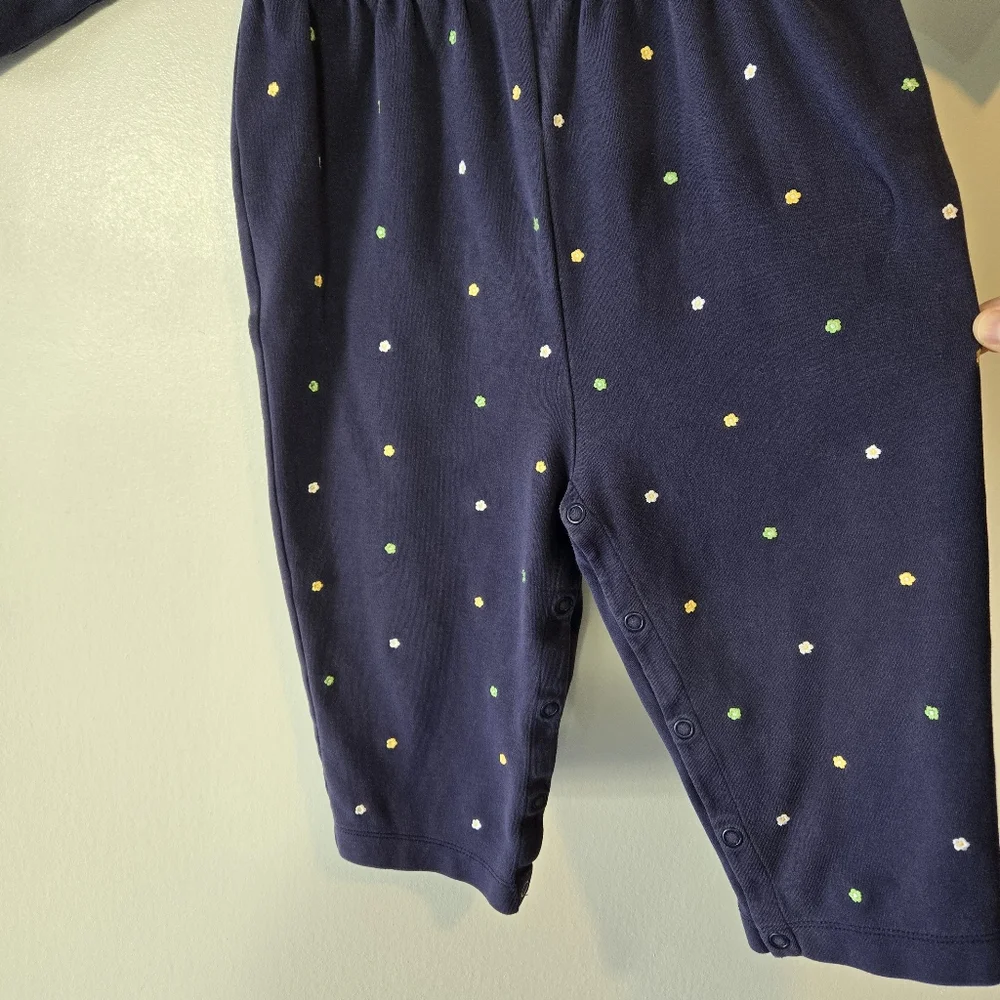 Vintage Gymboree Navy Blue Embroidered Ditsy Floral Jumpsuit Size 18-24 Months